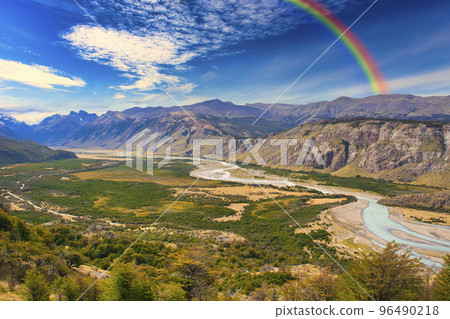 Rainbow over El Chalten in Patagonia Rainbow over El Chalten in Patagonia 96490218