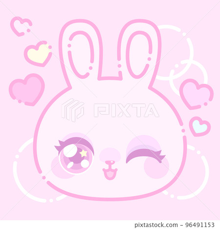Cute retro pink rabbit wink - Stock Illustration [96491153] - PIXTA