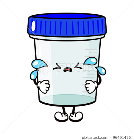 Cute funny crying sad container for analysis urine feces character. Vector hand drawn traditional cartoon vintage, retro, kawaii character illustration icon. Cry container analysis character concept Cute funny crying sad container for analysis urine feces character. Vector hand drawn traditional cartoon vintage, retro, kawaii character illustration icon. Cry container analysis character concept 96491436