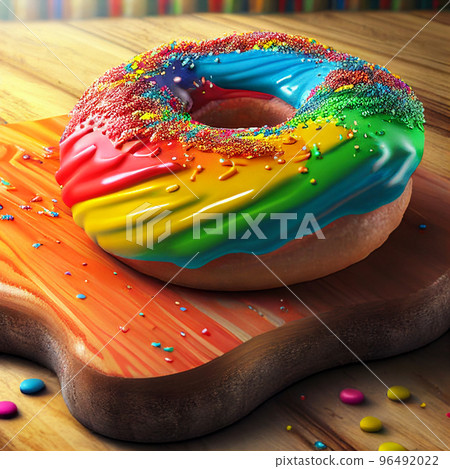 Rainbow donut. Realistic illustration of a rainbow donut 96492022