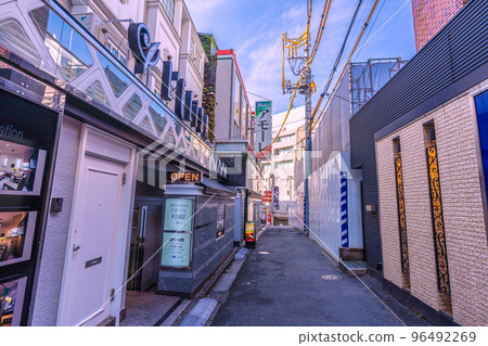 The cityscape of Tokyo in Japan, overlooking the love hotel district of Dogenzaka, Shibuya Ward 96492269