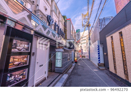 The cityscape of Tokyo in Japan, overlooking the love hotel district of Dogenzaka, Shibuya Ward 96492270