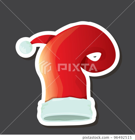 vector red funky Santa Claus hat sticker icon or label isolated on grey background. merry christmas design element for banners and geeting cards vector red funky Santa Claus hat sticker icon or label isolated on grey background. merry christmas design element for banners and geeting cards 96492515
