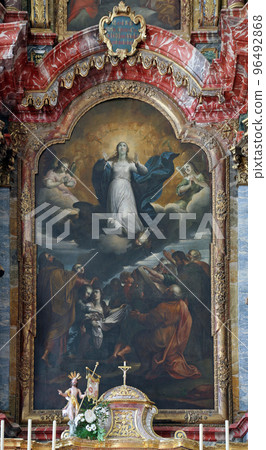 Assumption of the Virgin Mary, altar in cathedral of Assumption in Varazdin, Croatia 96492868