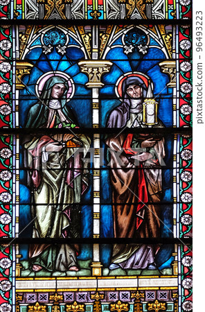 Stained glass window in Cathedral of St Nicholas in Novo Mesto, Slovenia 96493223