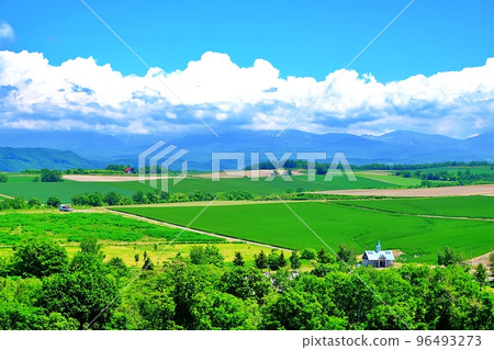 Summer in Biei, Hokkaido, view from the Chiyoda Hill Observatory 96493273