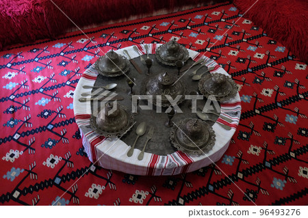 Ethnological museum, artifacts, rug and copper, in Berat, Albania Ethnological museum, artifacts, rug and copper, in Berat, Albania 96493276