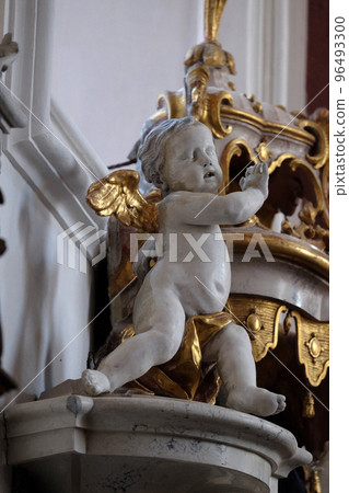 Angel statue in Amorbach Benedictine monastery church in the district of Miltenberg in Lower Franconia in Bavaria, Germany 96493300