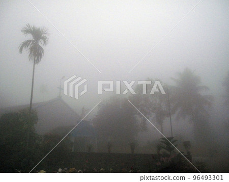 Misty morning in the Bengal countryside in Sundarbans jungle area, West Bengal, India 96493301
