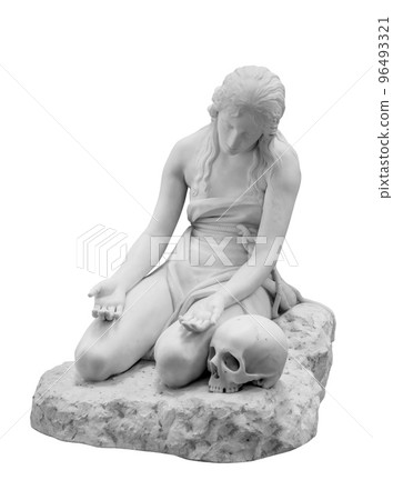 Ancient statue. The Penitent Magdalene sculpture of Antonio Canova in the State Hermitage Museum. Masterpiece isolated photo with clipping path 96493321
