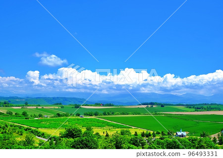 北海道美瑛的夏天,從千代田山展望台眺望 北海道美瑛的夏天,從千代田山展望台眺望 96493331