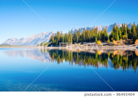 Mountain landscape at the day time. Lake and forest in a mountain valley. Natural landscape 96493404