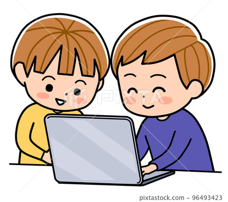 two children using a laptop 96493423
