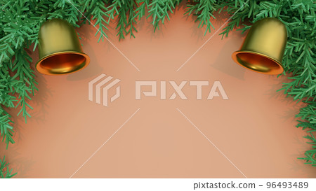 3D Rendering, Christmas card concept. The bell and wreath on the free space background. 3D Rendering, Christmas card concept. The bell and wreath on the free space background. 96493489