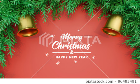 3D Rendering, Christmas card concept with the bell and wreath 96493491
