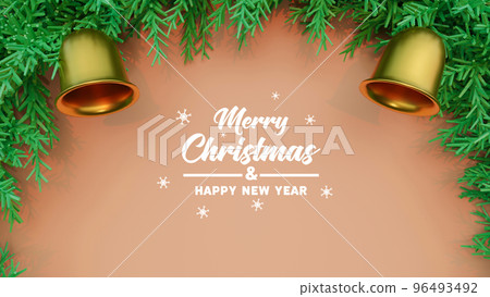 3D Rendering, Christmas card concept with the bell and wreath 96493492