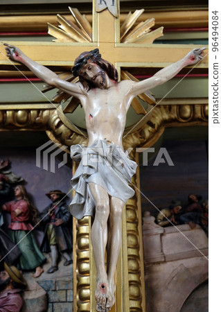 Cross on the altar in the Basilica of the Sacred Heart of Jesus in Zagreb, Croatia Cross on the altar in the Basilica of the Sacred Heart of Jesus in Zagreb, Croatia 96494084