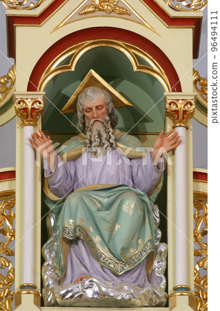 God the Father statue on the high altar in the parish church of Saint John the Baptist in Sveti Ivan Zelina, Croatia God the Father statue on the high altar in the parish church of Saint John the Baptist in Sveti Ivan Zelina, Croatia 96494111