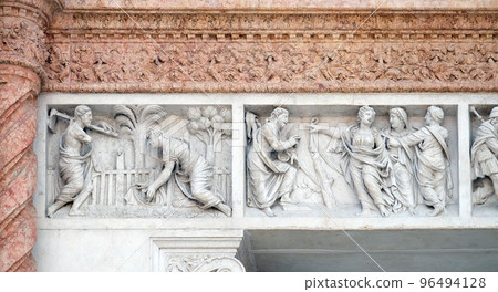 Christ in the Garden of Mary Magdalene left and Mary Magdalene points out Redeemer right by Zaccaria da Volterra, door of San Petronio Basilica in Bologna, Italy Christ in the Garden of Mary Magdalene left and Mary Magdalene points out Redeemer right by Zaccaria da Volterra, door of San Petronio Basilica in Bologna, Italy 96494128