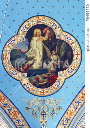 Resurrection of Christ, fresco in the parish church of Helena in Zabok, Croatia Resurrection of Christ, fresco in the parish church of Helena in Zabok, Croatia 96494210