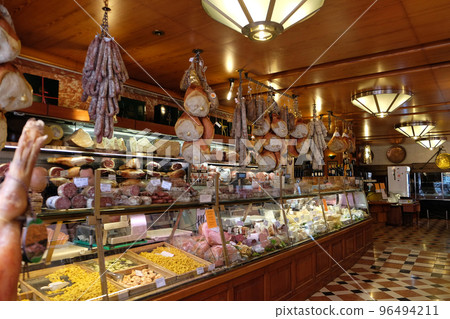 Local shop. Region Emilia-Romagna is more famous for its meat pork-based products, like Parma prosciutto, mortadella in Bologna, Italy. Local shop. Region Emilia-Romagna is more famous for its meat pork-based products, like Parma prosciutto, mortadella in Bologna, Italy. 96494211