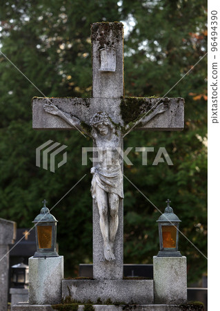Crucifixion, Mirogoj cemetery in Zagreb, Croatia Crucifixion, Mirogoj cemetery in Zagreb, Croatia 96494390