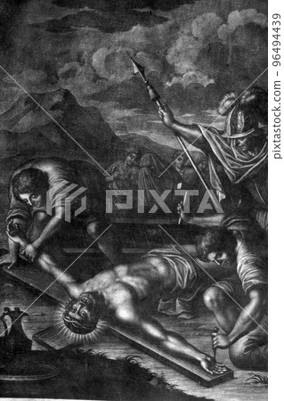 11th Stations of the Cross, Crucifixion: Jesus is nailed to the cross 96494439