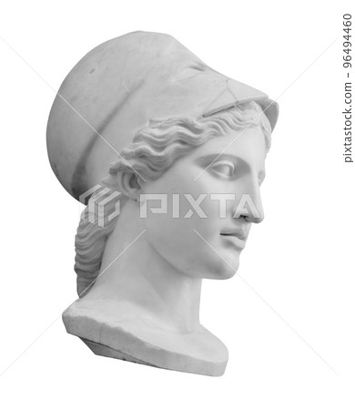 Ancient Greek goddess Athena Pallas statue. Marble woman head in helmet sculpture isolated photo with clipping path Ancient Greek goddess Athena Pallas statue. Marble woman head in helmet sculpture isolated photo with clipping path 96494460