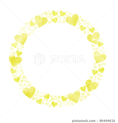 水彩風格黃色可愛心形圓框素材 水彩風格黃色可愛心形圓框素材 96494616