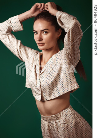 woman wear natural organic silk suit pants and blouse woman wear natural organic silk suit pants and blouse 96494928