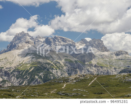 WW1 Trenches at Monte piana 2.324 Meter high mountain in Sextener Dolomiten mountains on border to Italy and Austria. 96495281