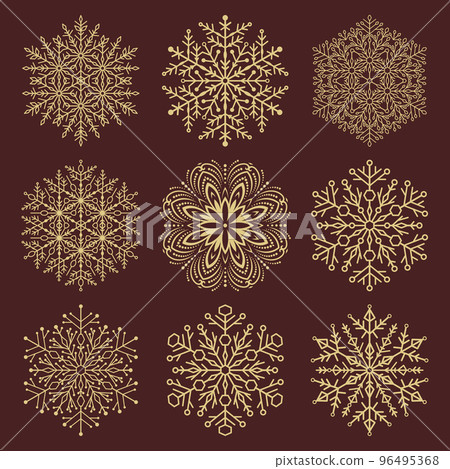 Set of Round Vector Snowflakes With Winter Ornament. Collection of Snowflakes in Different Styles Set of Round Vector Snowflakes With Winter Ornament. Collection of Snowflakes in Different Styles 96495368
