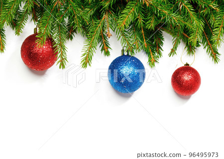 Baubles on fir branch Baubles on fir branch 96495973