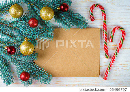 Blank notebook with christmas decoration. top view. 96496797