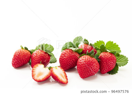 Strawberries with leaves on a white background 96497576
