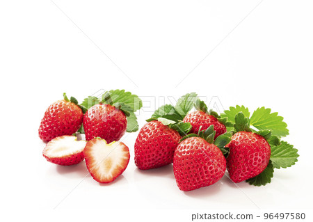 Strawberries with leaves on a white background 96497580