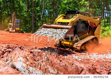 As bobcat mini loader is delivering crushed stone to drainage pit it falls asleep As bobcat mini loader is delivering crushed stone to drainage pit it falls asleep 96499236