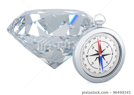 Compass with Diamond, 3D rendering Compass with Diamond, 3D rendering 96499345
