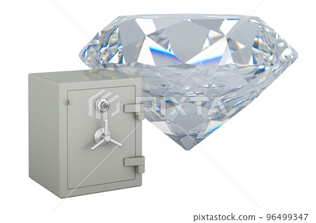 Diamond with Combination Safe Box, 3D rendering Diamond with Combination Safe Box, 3D rendering 96499347
