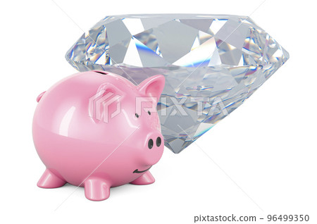 Diamond with piggy bank, 3D rendering Diamond with piggy bank, 3D rendering 96499350