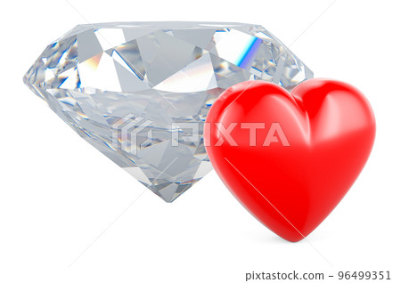 Diamond with red heart, 3D rendering Diamond with red heart, 3D rendering 96499351