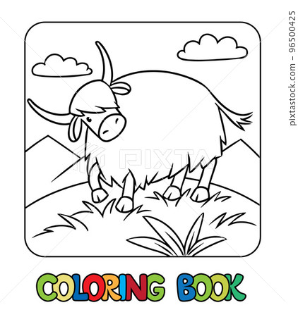 Yak. Funny wild animal coloring book. Vector 96500425