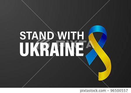 Stand with Ukraine. Anti War Call with the Smbol of Peace with Blue and Yellow Silk Ribbon. Ukranian Flag Colors. Struggle, Protest, Support Ukraine, Slogan. Vector Illustration 96500557