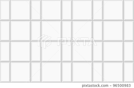 White alternating tile pattern. Stone or ceramic brick wall background. Kitchen backsplash texture. Bathroom, shower or toilet floor mosaic surface. Pavement layout 96500983
