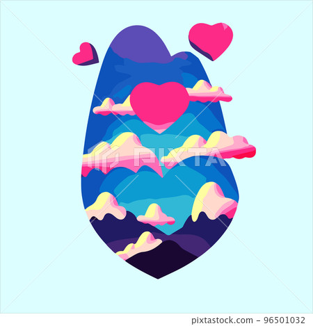 Happy Valentines day, heart abstract icon with clouds and blue sky Happy Valentines day, heart abstract icon with clouds and blue sky 96501032
