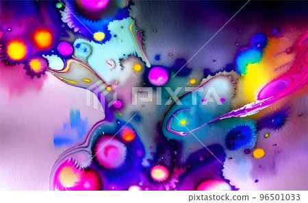 Vector watercolor background, wallpaper with beautiful  multicolor, rainbow color, holiday smoke, fantasy paint, acrylic, drawing fantasy space 96501033