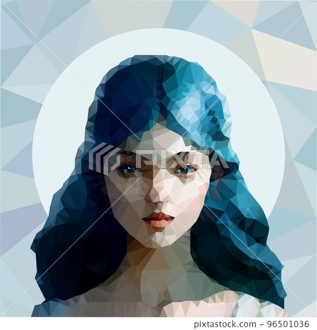 Moon Angel, Portrait of woman. Low poly angel, mystic girl with blue curly hair in moon light, night, fashion portrait of young woman, geometric, polygonal fantasy magic spirit Moon Angel, Portrait of woman. Low poly angel, mystic girl with blue curly hair in moon light, night, fashion portrait of young woman, geometric, polygonal fantasy magic spirit 96501036