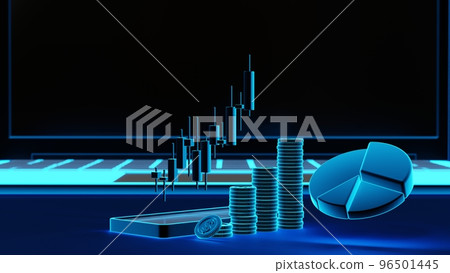 Smart phone with stock market trading graph candle stick and business chart, financial 3D rendering. 96501445