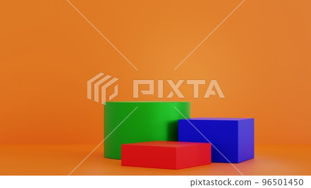 Empty multi color geometric shape podium geometric shape pedestal, product display, 3D rendering. 96501450