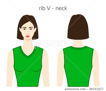 Rib V - neckline clothes knits, sweaters character beautiful lady in green shirt, dress technical fashion illustration Rib V - neckline clothes knits, sweaters character beautiful lady in green shirt, dress technical fashion illustration 96501817